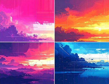 Colorful Glitch Sunset Landscapes. - Powered by Adobe