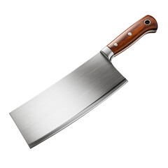 Sharp cleaver kitchen knife with wooden handle isolated on transparent PNG background