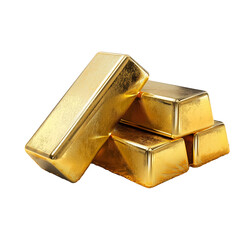 Shiny stacked gold bars isolated on transparent PNG background, finance projects, banking designs and investment promotions