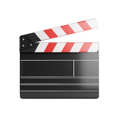 Movie clapperboard with red and white stripes isolated on transparent PNG background