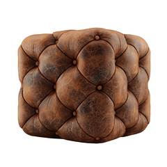 Vintage brown leather tufted ottoman pouf isolated on transparent PNG background