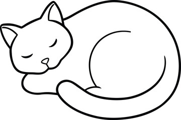 minimalist cat sleeping line art illustration on transparent
