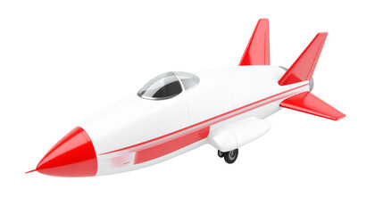 White and red toy airplane glides with transparent background, ideal for product photography and posters.