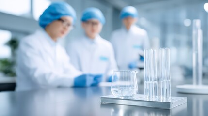 Lab Professionals at Work: A team of scientists, in a sterile lab environment, meticulously examines samples. The scene reflects a dedication to science and discovery.