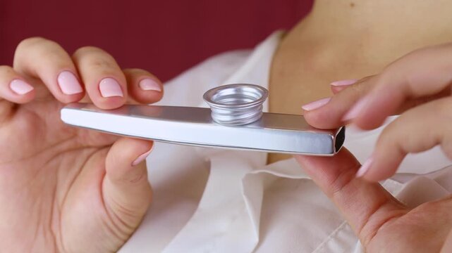 Female hands holding metal kazoo musical instrument close up