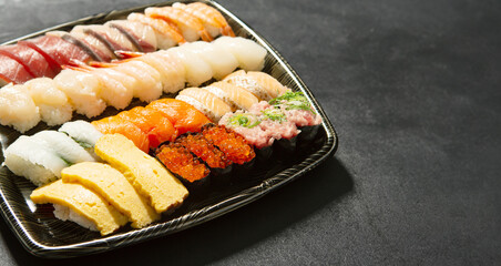 Different types of sushi on a plate
