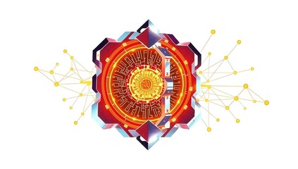 "Quantum Computer crystalline core with glowing circuits, futuristic graphic, isolated on white background, PNG cutout, high-detail, sleek tech design"