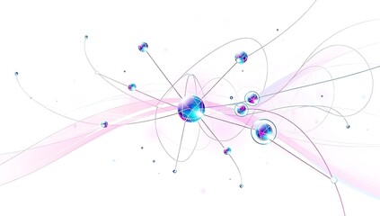 "Quantum Entanglement particles connected by neon threads, futuristic graphic, isolated on white background, PNG cutout, high-detail, sleek sci-fi design"
