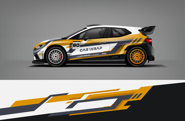 Racing Car Wrap Livery Design With Yellow Stripe and White Color. Livery Vector EPS Printable File © Wrapin