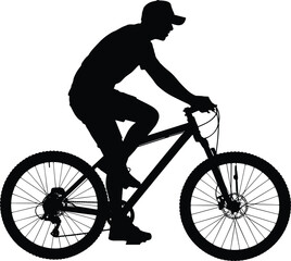 Obraz premium Silhouette of a person wearing a cap riding a mountain bike with enthusiasm and energy