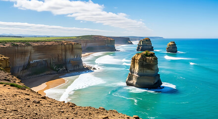 A scenic view of the twelve apostles rock formations along the great ocean road in victoria australia ai generated