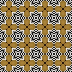 Seamless pattern with floral elements and geometric honeycomb hexagons