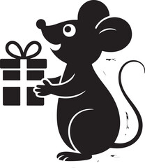 Christmas mouse with gift silhouette vector