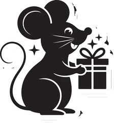 Christmas mouse with gift silhouette vector