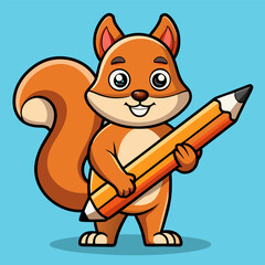 Funny beaver standing with huge pencil in his paws vector illustration
