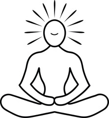 abstract line art man meditating with sun rays illustration on transparent