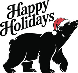 Christmas polar bear with Santa hat silhouette vector