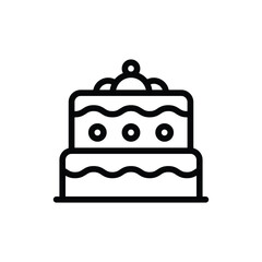 A 2tiered cake with wavy lines circles and a ball on top all in black outlines