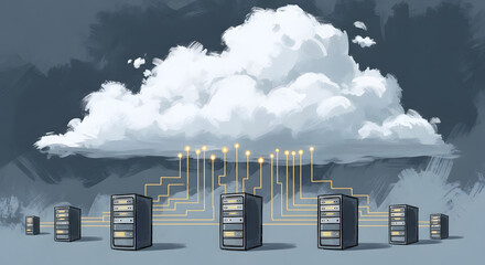Cloud Computing Illustration: Servers Connected to a Cloud Network