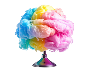 Vibrant, swirling cloud of pastel colored liquids on a metallic stand