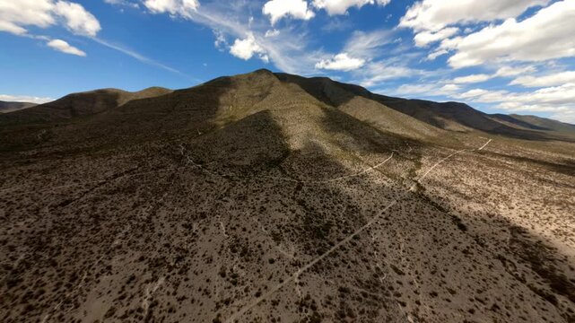 FPV DRONE SHOT OF A DESERT MOUNTAIN NEAR PARRAS, COAHUILA IN MEXICO