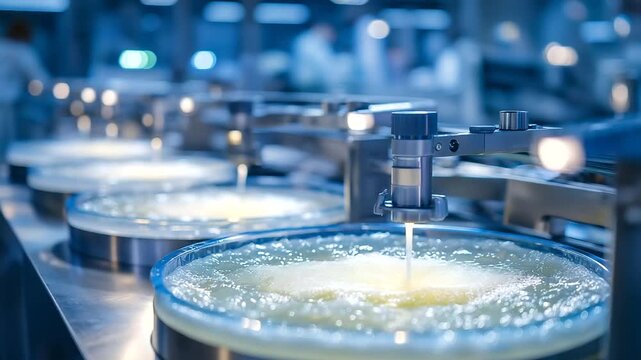 Bioreactors growing microbes in fermentation lab spinning impellers pH sensors harvest lines air filters. Bubbling photo with impeller blades sensor data microbial
