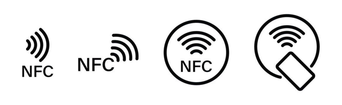 NFC icon set. Near-field communication technology symbol. Transparent vector and PNG