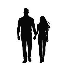 Silhouette of a couple holding hands walking together