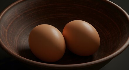 Brown eggs in earthenware bowl