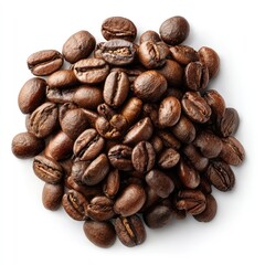 Obraz premium Roasted coffee beans clustered, top-down view