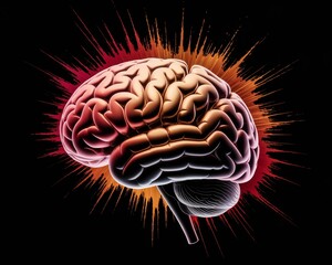 Brain illustration with energy burst conceptual representation of mind.