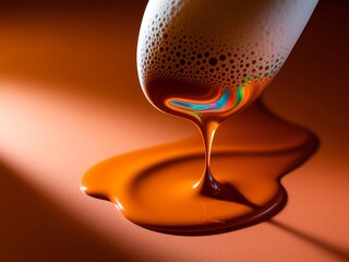Chocolate drink pouring from a glass delicious and sweet.