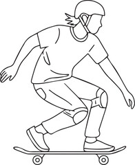 Fototapeta premium Dynamic line art silhouette of a skater in motion with protective gear