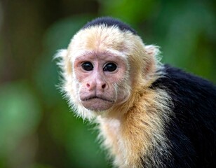 Close-up Portrait of a White-faced Capuchin Monkey.