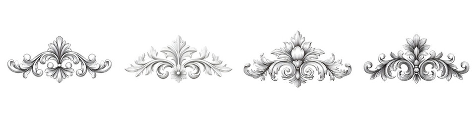 Grayscale Decorative Architectural Ornaments Isolated on White