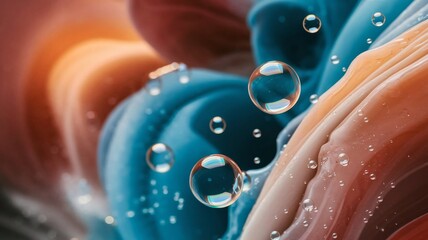 Closeup of fabric with water droplets vibrant colors and textures.