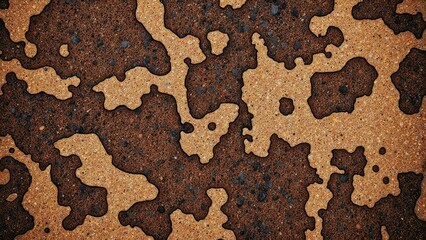 Abstract camouflage pattern with brown and tan irregular shapes