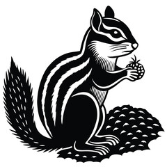 Low poly American chipmunk holding seeds in forest ground