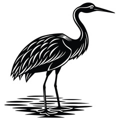 Low poly crane standing in water with reflection