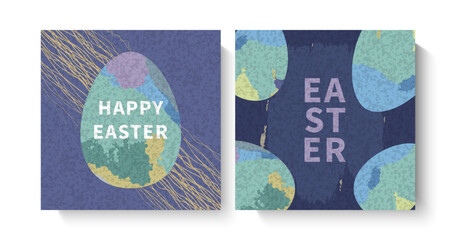 Happy Easter set of holiday cards with Easter eggs.