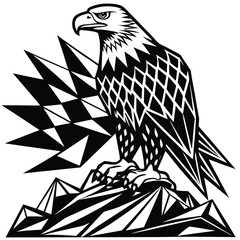 Low poly American eagle with wings spread isolated on dark background