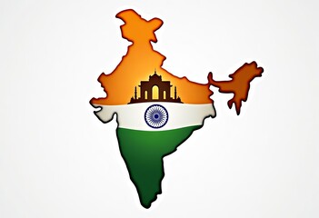 Map of India with Flag and Silhouette of India Gate