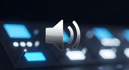 Modern sound amplifier control panel interface with blue light accents