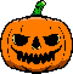 Pixel art halloween pumpkin icon isolated on white background. Vector illustration