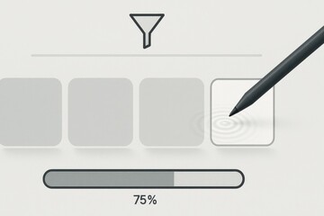 Minimal interface with stylus clicking UI element under filter icon and progress bar at 75 percent
