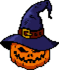 Pixel art halloween pumpkin icon isolated on white background. Vector illustration