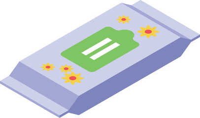 Obraz premium Isometric view of a pack of wet wipes with floral design, offering convenient hygiene and a refreshing feeling