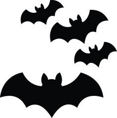 Fototapeta premium Silhouette Flying Bats Black Vector Icon Set for Halloween Night Design