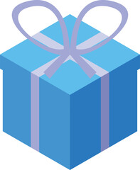 Wrapped blue gift box with a purple ribbon bow, perfect for representing celebrations, birthdays, holidays, or special occasions