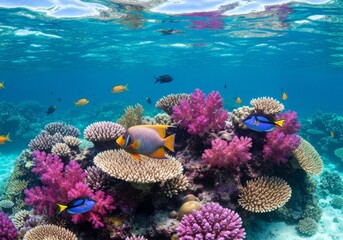 Beautiful underwater sea scene view with  fish in nature sea